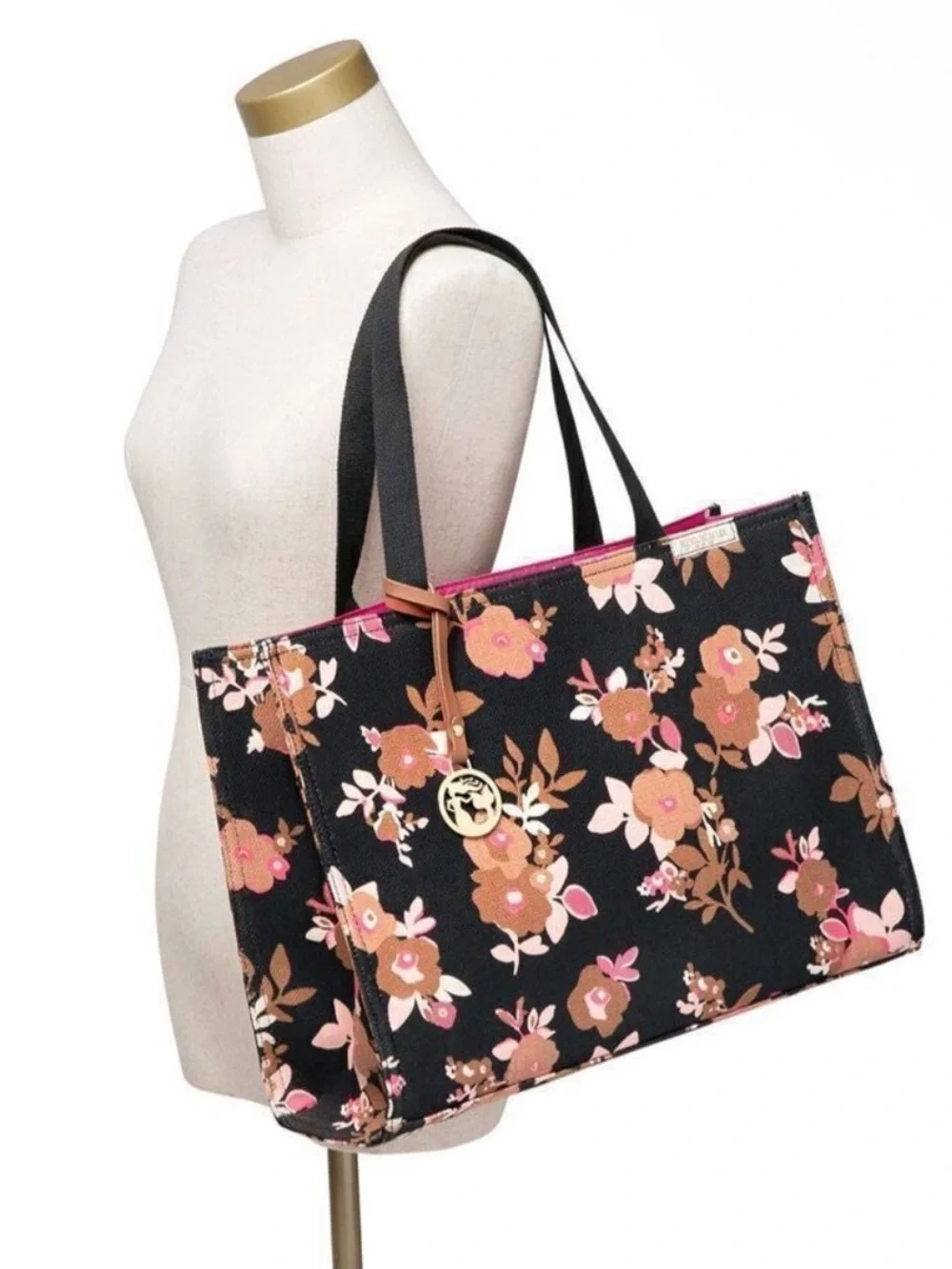 Spartina 449 NWT Black Floral Multi Verdier Market Tote
